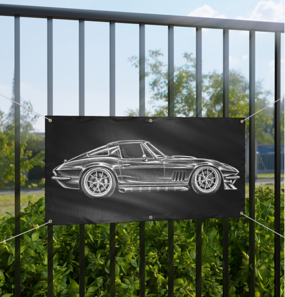 Shuler08 Corvette vinyl banner displayed outdoors