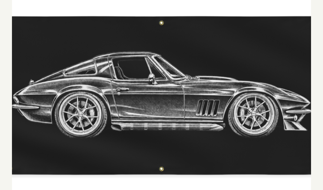 Corvette White Line Art Vinyl Banner product view