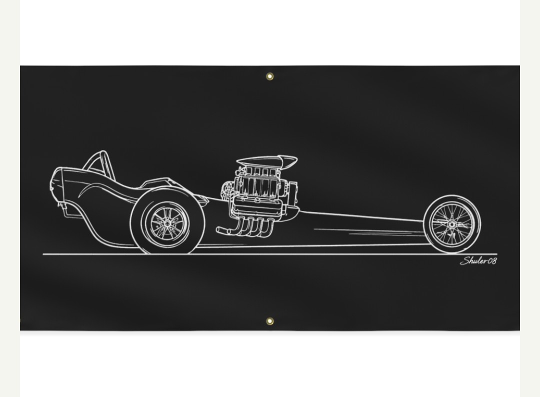 Front-Engine Dragster White Line Art Vinyl Banner product view