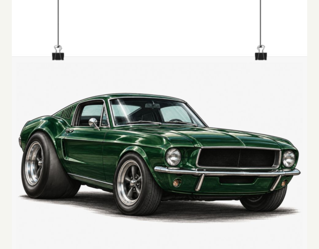 Green Mustang Fastback 18 by 12 inch Shuler08 poster preview
