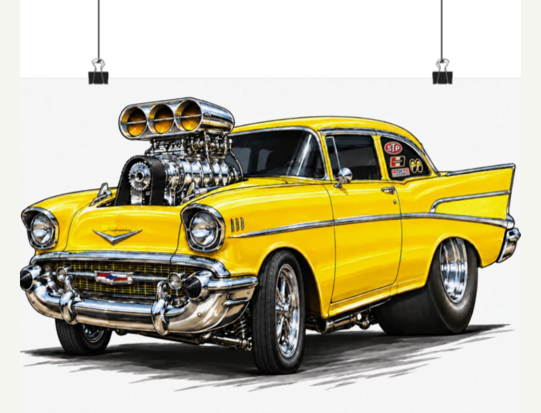 Yellow Blown 1957 Chevy 18 by 12 inch Shuler08 poster preview